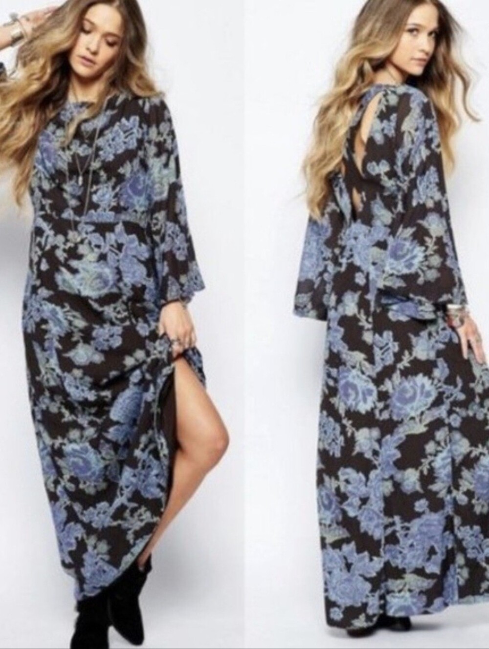 Free People Melrose Floral Printed Bell Sleeves Maxi Dress
